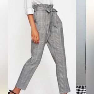 Zara Paperbag Trousers Pants Houndstooth High Waist